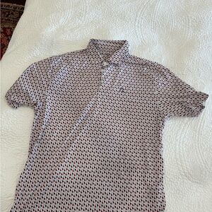 Rhoback Black and White Polo Shirt with Geometric Pattern